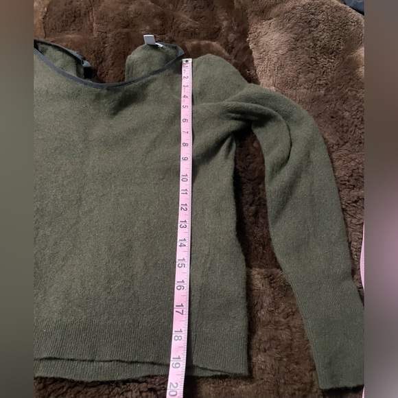 Jigsaw Dark Olive Crew Neck Lambswool Blend Sweater Tie Back Cropped Fitted - Picture 8 of 9